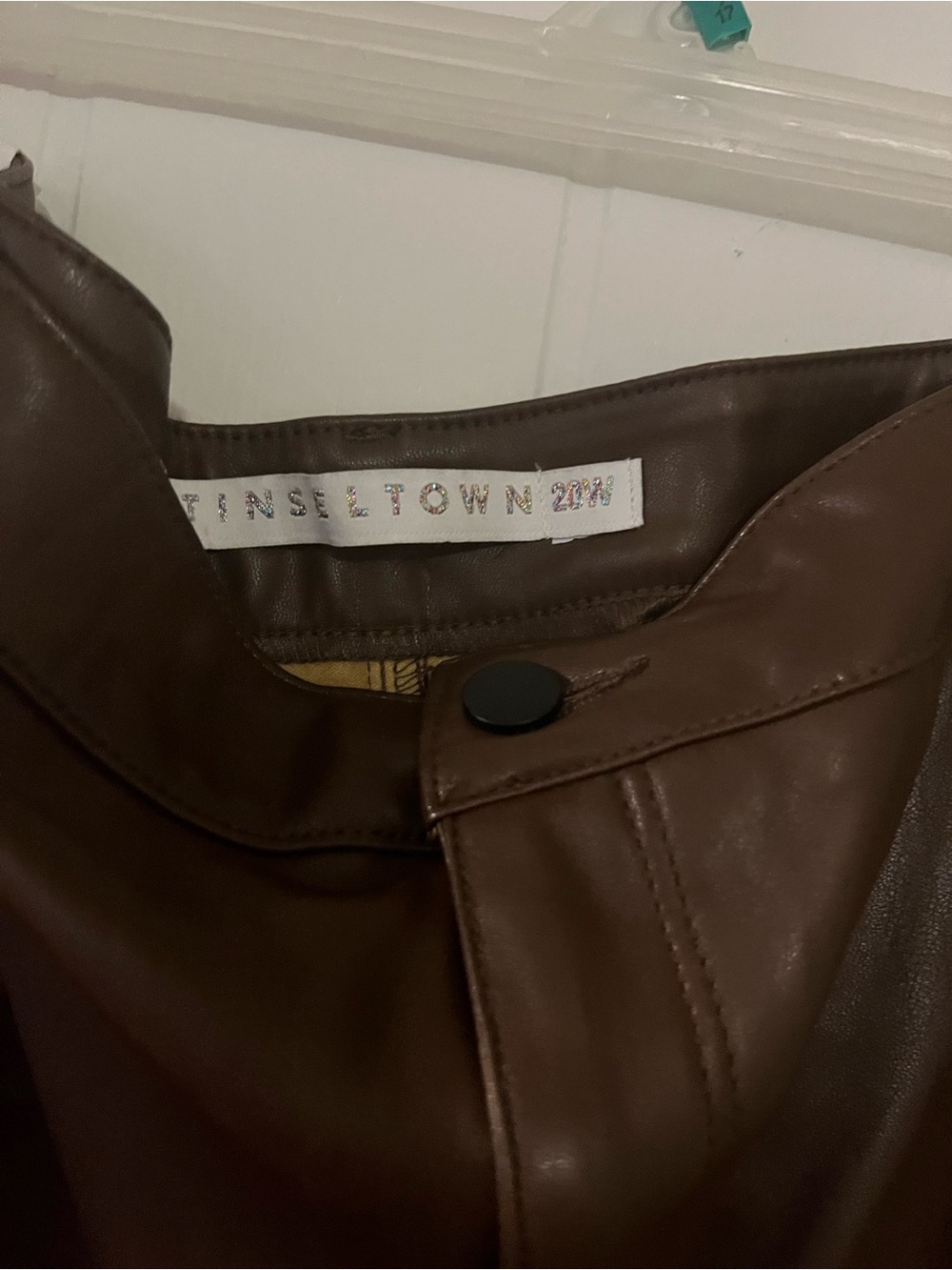 Tinseltown Brown Faux Leather Boot Cut Jumpsuit